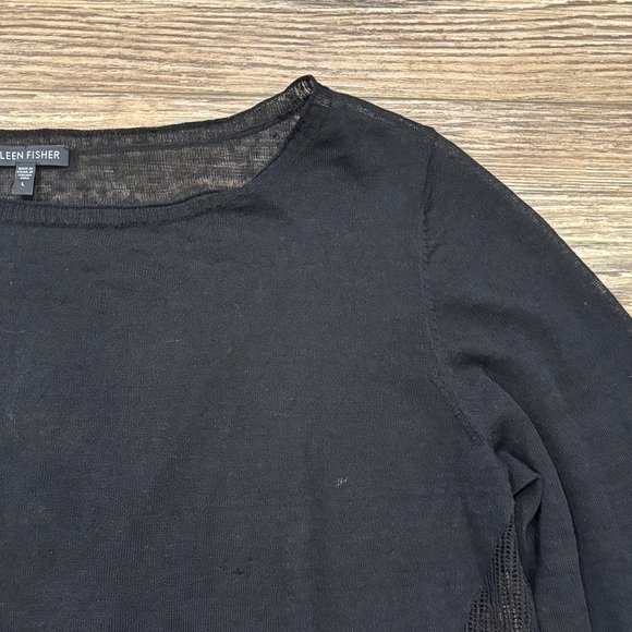 Eileen Fisher Black Hemp Blend Long Sleeve Sheer Sweater Women's Size Large - Picture 4 of 10